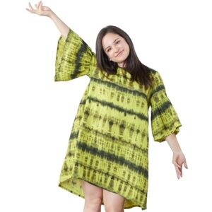 BRYN WALKER Rivera 100% Linen Lime Green Tie Dye Tunic Top Dress size US Women S